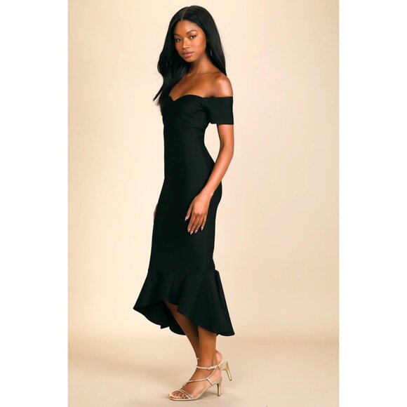 Lulus How Much I Care Off-the-Shoulder Midi Bodycon Dress w/Trumpet Skirt XS - Picture 2 of 6